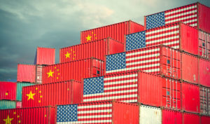 Stacked cargo boxes: U.S.-China trade